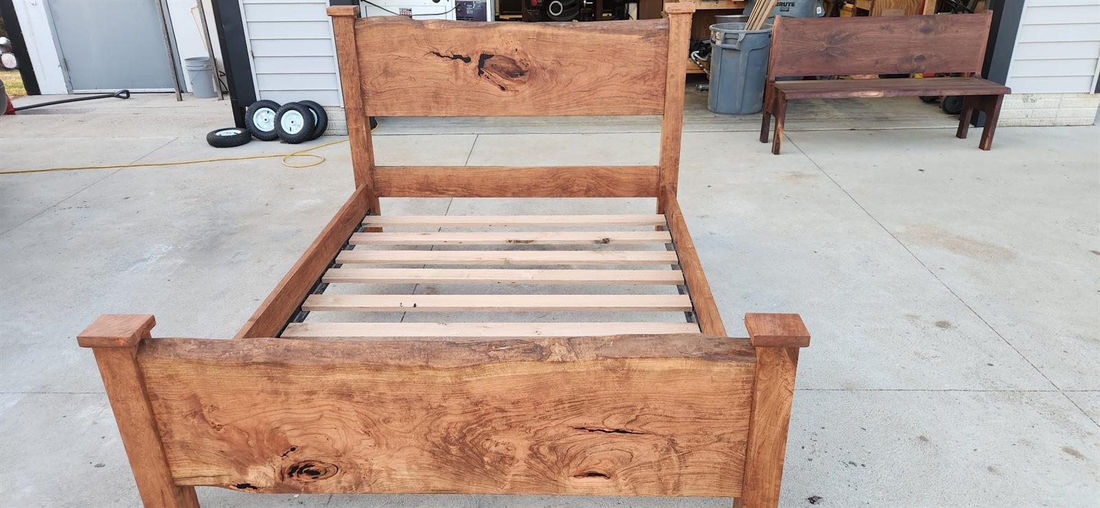 Cherry live edge bed frame built from Indianola Sawmill lumber