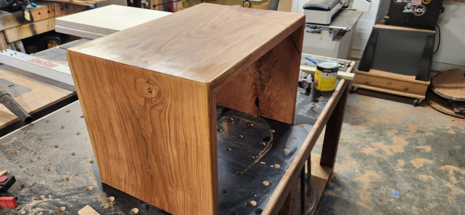 Cherry waterfall edge end table with a finished top