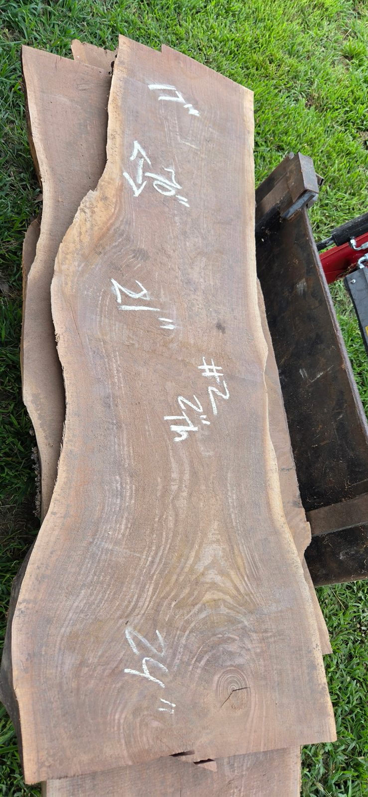 Black walnut slab number 2, 2 and a quarter inch thick, 21 inches wide, for sale at Indianola Sawmill