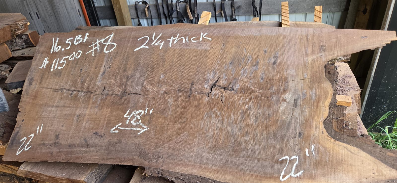 Black walnut slab number 8, 2 and a quarter inch thick, 48 inches long, 22 inches wide