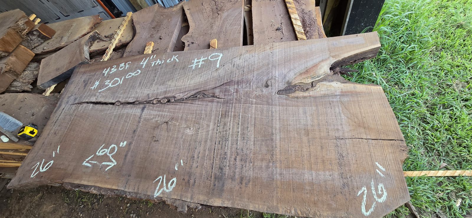 Black walnut slab number 9, 4 inch thick, 60 inches long, 26 inches wide