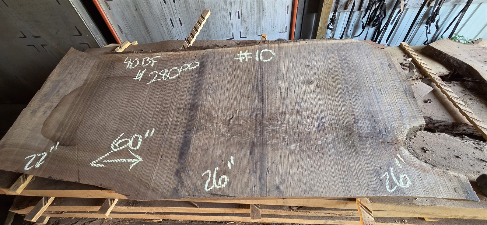 Black walnut slab number 10, 60 inches long, 26 inches wide